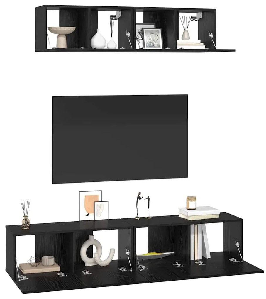 Fali TV Szekrény 4 pcs Fekete tölgy Kicsi 80 x 30 x 30.5 cm