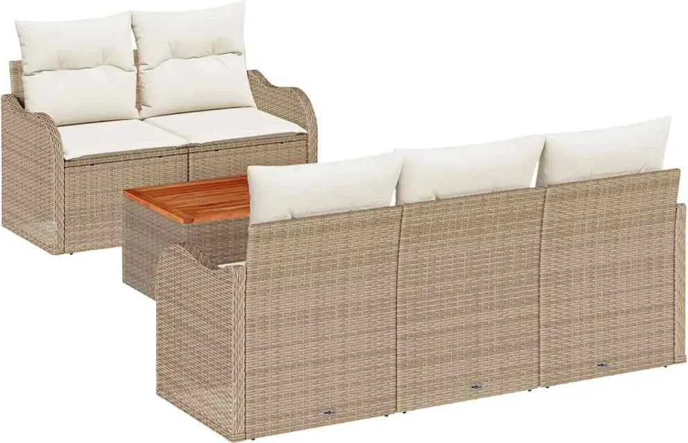 vidaXL Kerti Kanapé Szett párnával 6 pcs Bézs polirattan