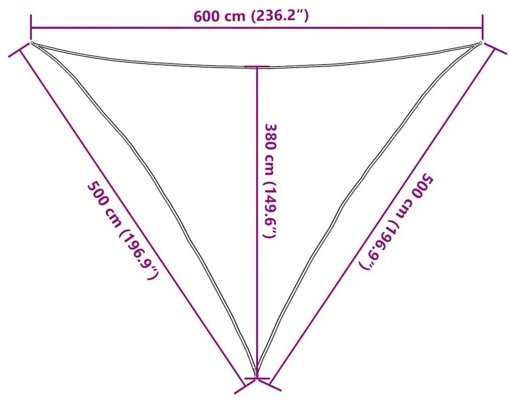 homokszínű háromszög alakú HDPE napvitorla 160 g/m² 5x5x6 m