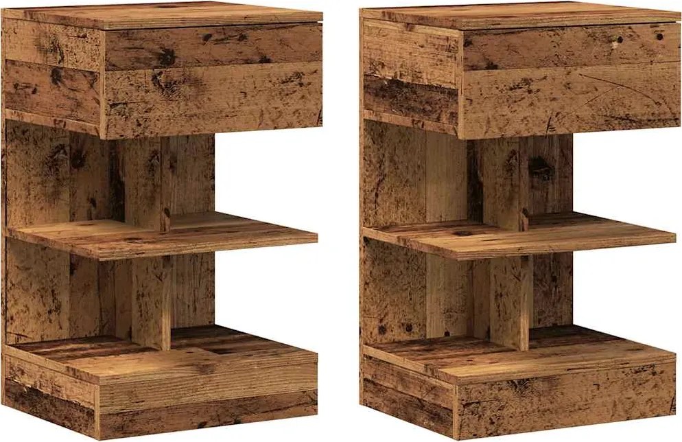vidaXL éjjeliszekrények 2 db Régi fa 40x35x65 cm Gépesített fa