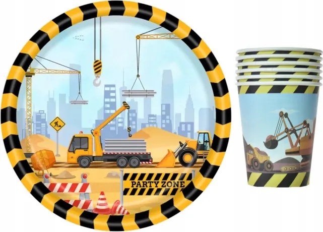 Szülinapi bögre szett tányérok kotrógép építés Gyerek Party