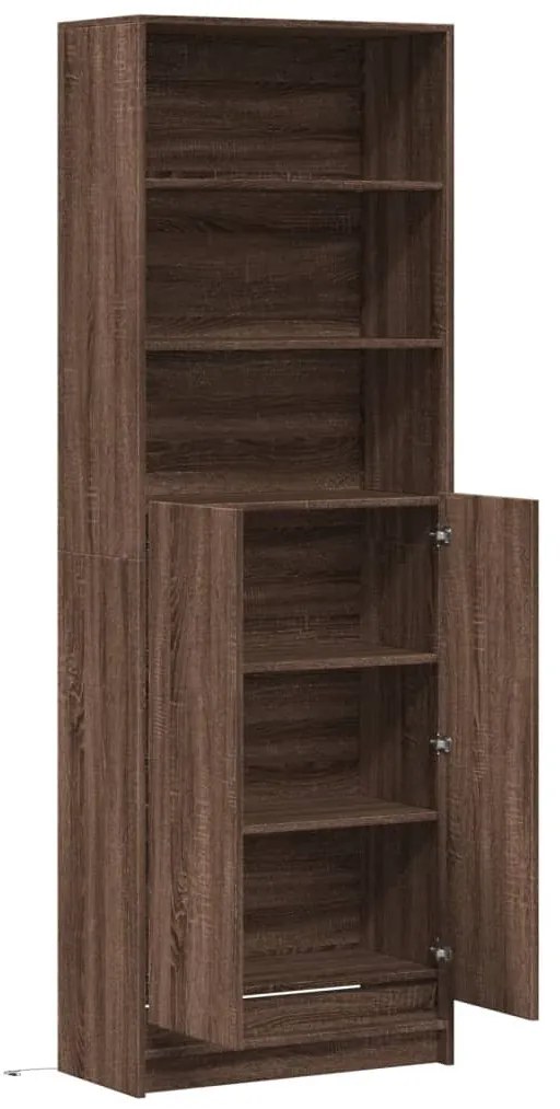 barna tölgy szerelt fa magasszekrény LED-ekkel 69x32,5x200 cm