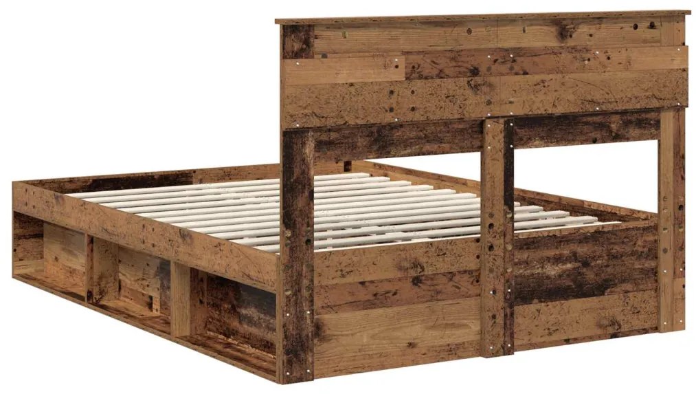 vidaXL Ágykeret matracmal fiókkal Öreg fa 150 x 200 cm Tömör fenyőfa