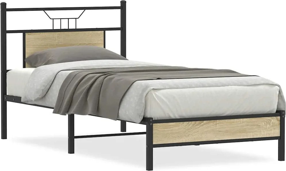 vidaXL sonoma tölgy színű szerelt fa ágykeret matrac nélkül 90x190 cm