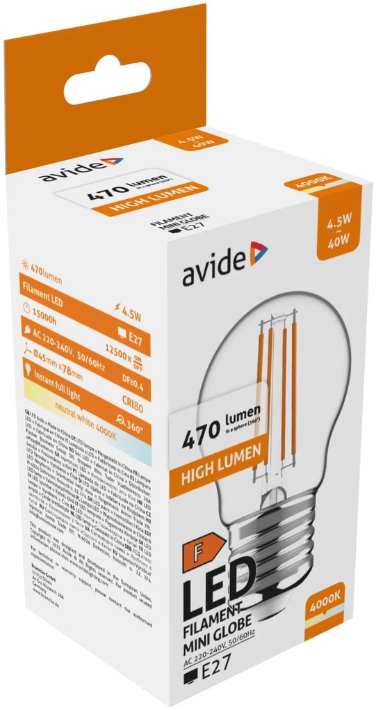 Avide LED Filament Mini Globe 4.5W E27 470LM NW 4000K
