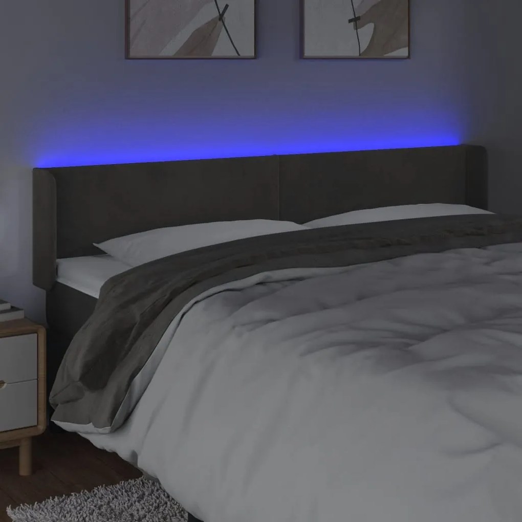 sötétszürke bársony LED-es fejtámla 203 x 16 x 78/88 cm