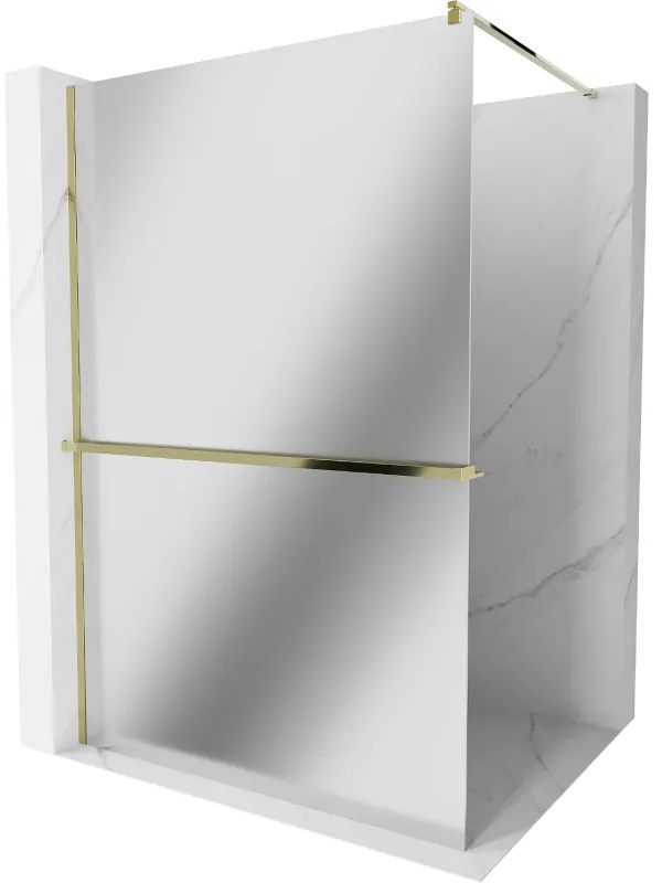 Mexen Kioto +, zuhany paraván polccal és törölközőtartóval 80 x 200 cm, 8 mm-es üvegmintás tükör, arany profil, 800-080-121-50-50
