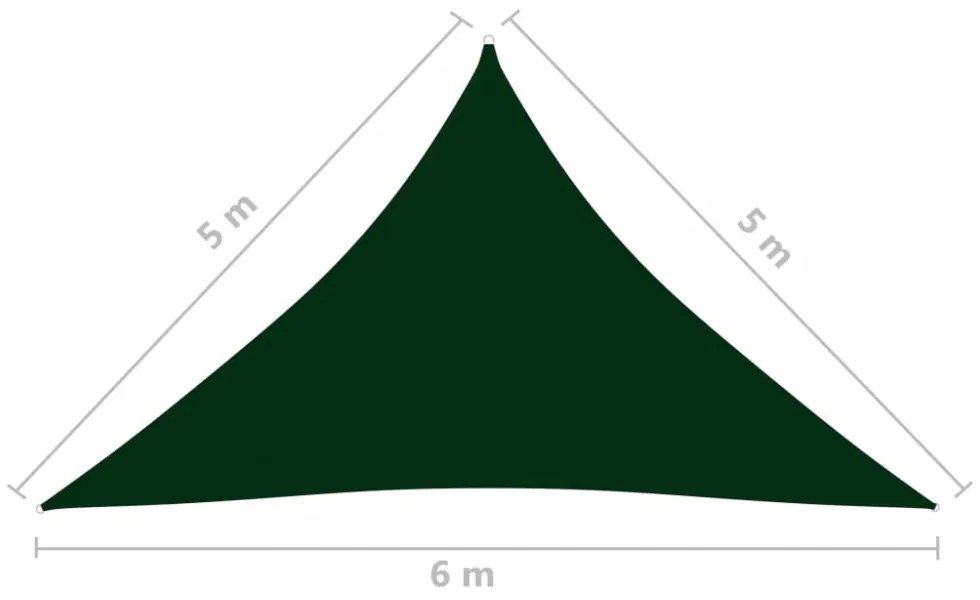 sötétzöld háromszögű oxford-szövet napvitorla 5 x 5 x 6 m