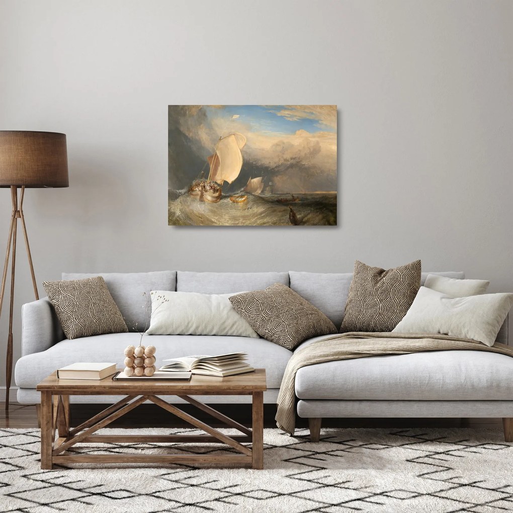 Üveg kép - William Turner, Fishing Boats with Hucksters Bargaining for Fish, reprodukciók (70x50 cm)