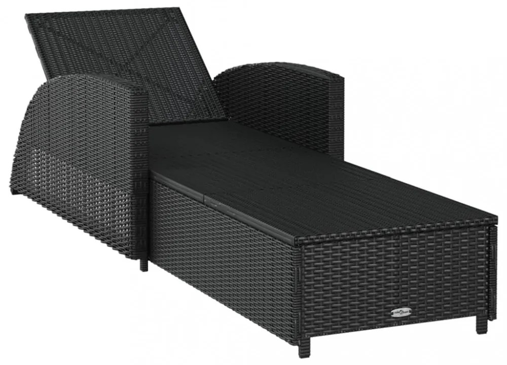 fekete polyrattan napozóágy krémfehér párnával