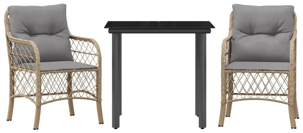 3 részes vegyes bézs polyrattan bisztrógarnitúra párnákkal