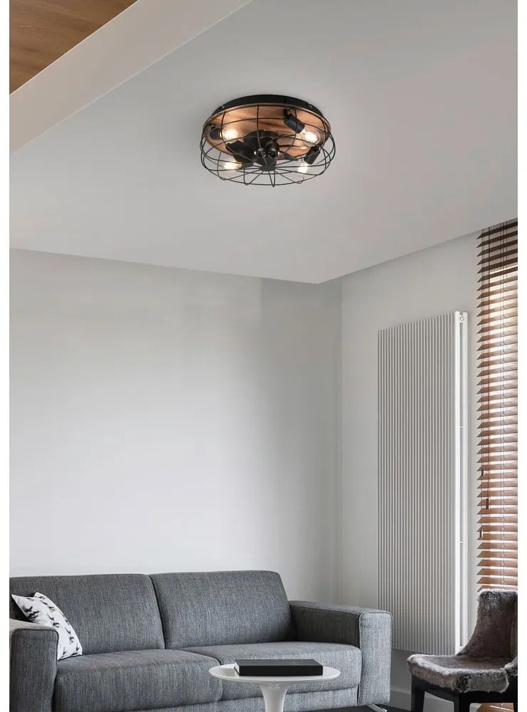 Matt fekete-barna mennyezeti lámpa távirányítóval-ventilátorral Trondheim – Reality