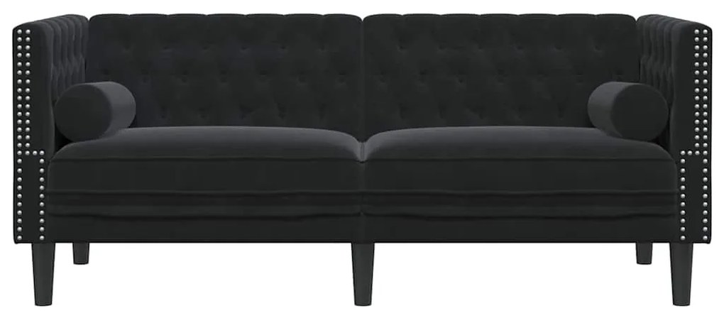 Chesterfield kanapé Argyle Fekete 174 x 74.5 x 70.5 cm Bársony