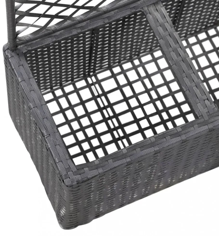 fekete rácsos polyrattan magaságyás 2 kaspóval 58 x 30 x 107 cm