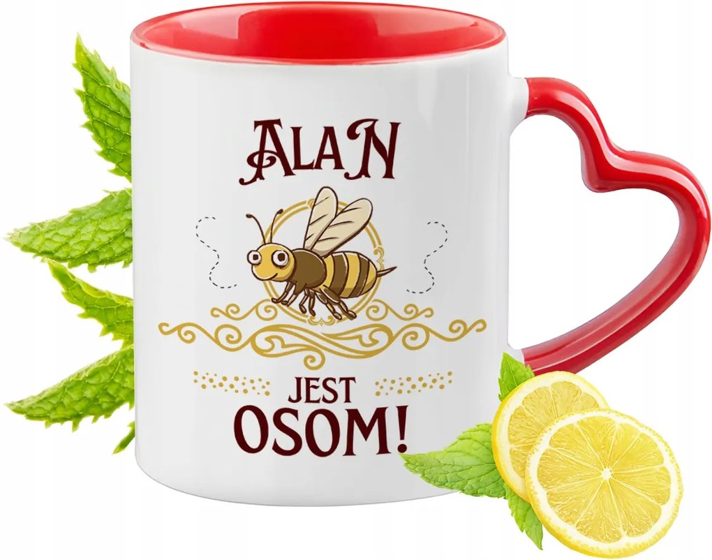 Alana Piros Bögre Szív Alakú Füllel Ajándék Nyomtatott