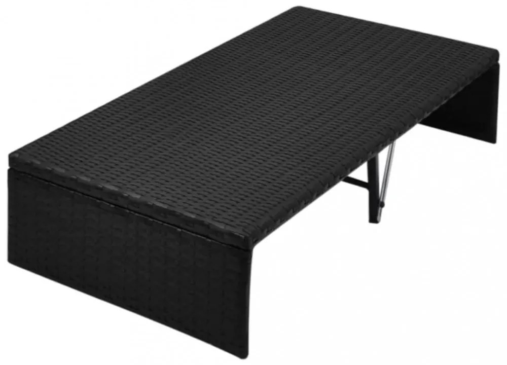 fekete polyrattan napellenzős kerti ágy 190 x 130 cm