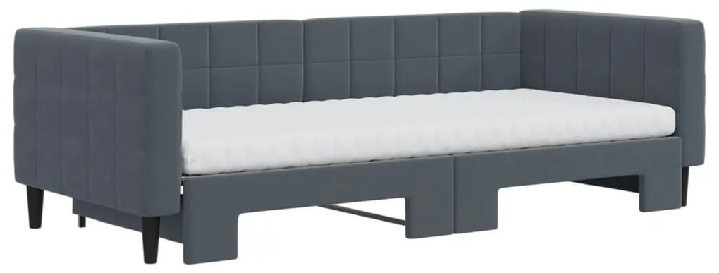 sötétszürke kihúzható bársony heverő matraccal 90 x 200 cm