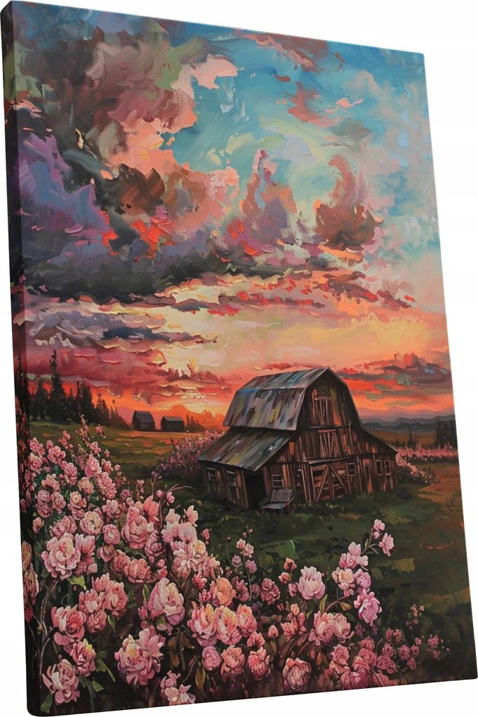 Vászonkép Naplemente virágok táj otthon nappali szoba 30x40