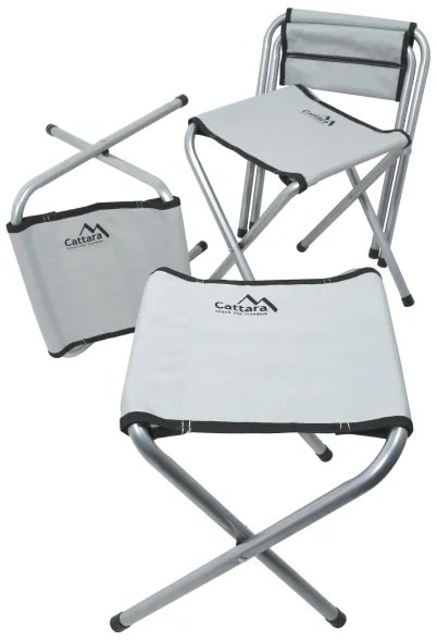 Összecsukható kempingasztal + 4x szék fehér/króm