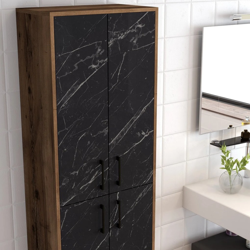 Tároló szekrény Berlin A - Walnut, Black Marble