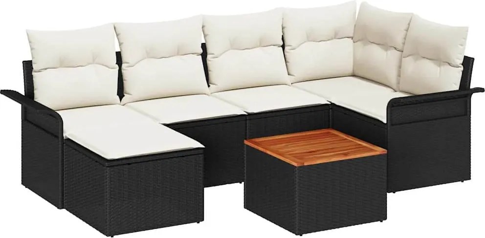 vidaXL Kerti Kanapé Szett tárolóval 7 pcs Fekete és Krém polirattan