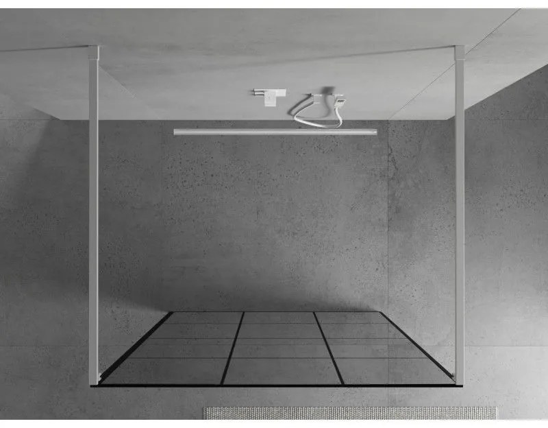 Mexen Kioto, átmenő zuhany paraván 120 x 200 cm, 8mm átlátszó / fekete üvegminta, 2x fehér stabilizáló távtartó, 800-120-002-20-77