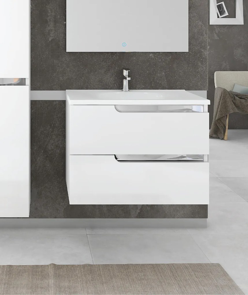 Piramida EURIDIKA fali fürdőszobabútor - műmárvány mosdóval - 2 fiókos - 100 x 48 x 53 cm