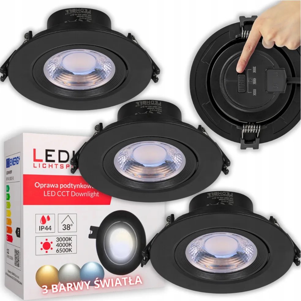 Mennyezeti süllyesztett lámpatest 3000-6000K Led 12W halogén Spot fekete x3