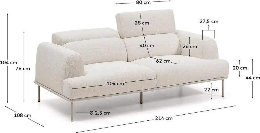 Bézs zsenília állítható kanapé 214 cm Aurum – Kave Home