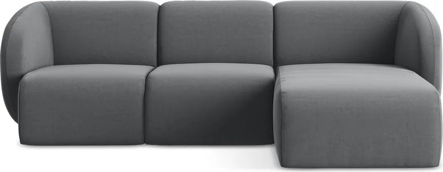 Szürke bársony sarokkanapé (jobb oldali-heverő résszel) Lani – Makamii