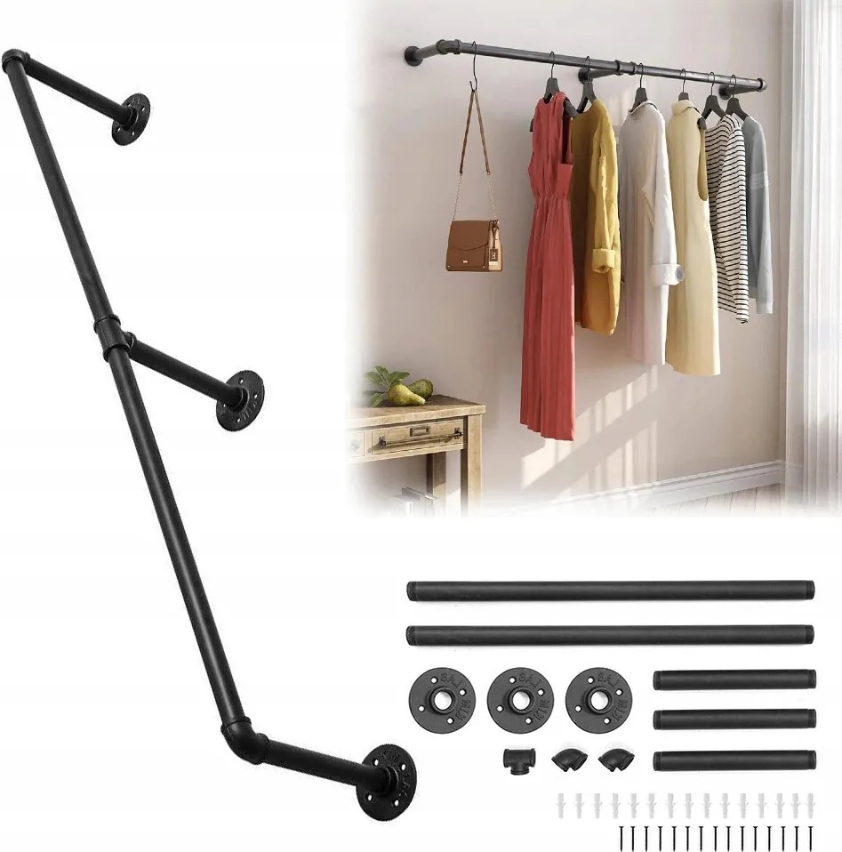 Ruhatartó rúd Acél Fali Akasztó fekete Loft 120CM