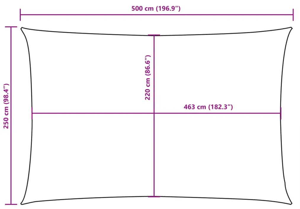 piros téglalap alakú oxford-szövet napvitorla 2,5 x 5 m