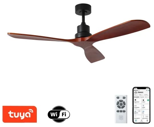 ZEVENTI - LIONI mennyezeti ventilátor Wi-Fi Tuya fekete/tölgy + távirányító