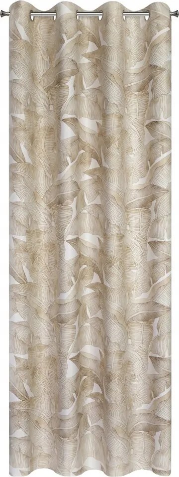 Sötétítő függöny 140X250 fehér, banánlevél mintás karika