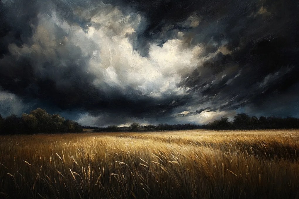 Vászonkép Canvas Tájkép Mező Gabona Őz Ég Felhők Vihar 120x80