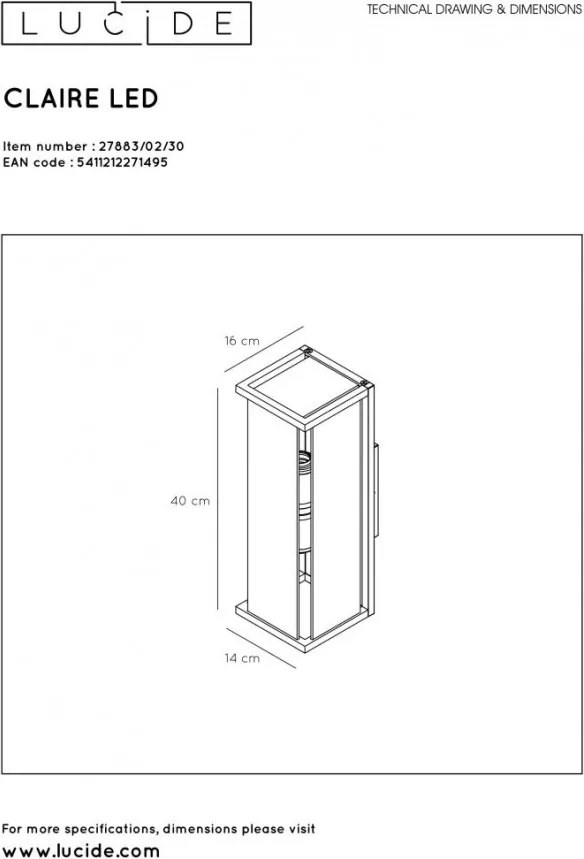 LUCIDE 27883-02-30 CLAIRE Modern Kültéri Fali Lámpa E27 IP54