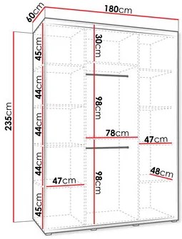 Ruhásszekrény tolóajtókkal Foktra 3 180 (kasmír + fekete) (tükörrel). 1105700