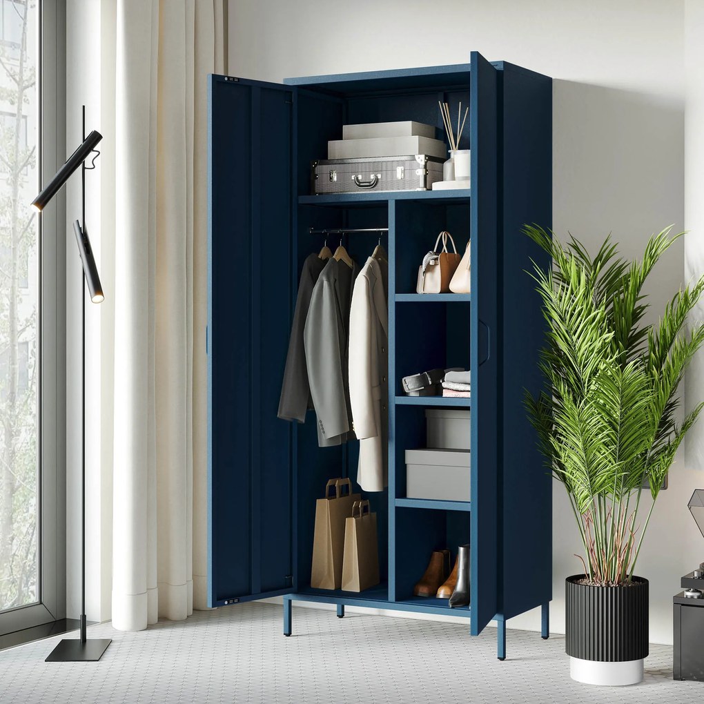 Gardróbszekrény FLAVIO, 800 x 1850 x 450 mm, Modern: sötétkék