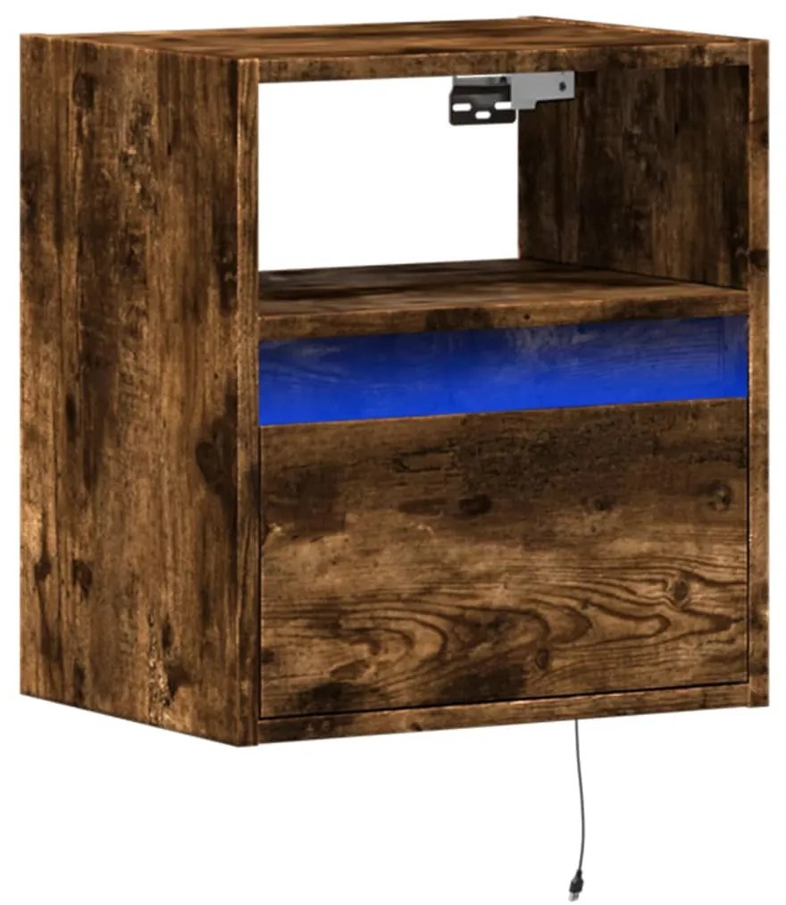 füstös tölgy színű fali TV-szekrény LED-ekkel 41x31x45 cm
