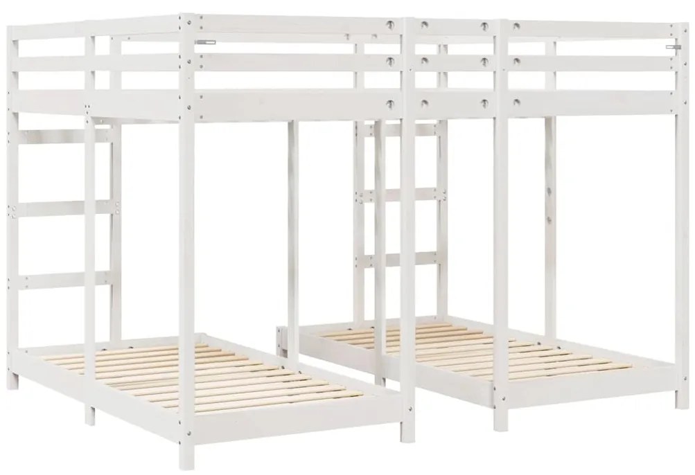 vidaXL Háromszintes emeletes ágykeret Fehér 160 x 200 cm Tömör fenyőfa