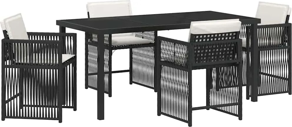 vidaXL Kert étkező szett 5 pcs Fekete polirattan