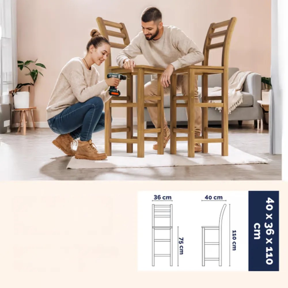 OSLO bárszék karfával, 2 db, 40x36x110cm, természetes barna Casaria