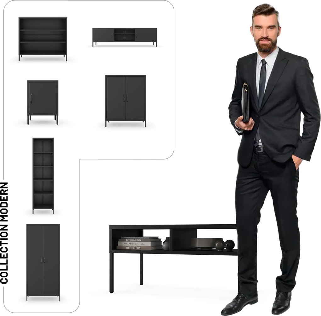 Fekete, téglalap alakú fém dohányzóasztal, 900x450x450 mm: MATTEO
