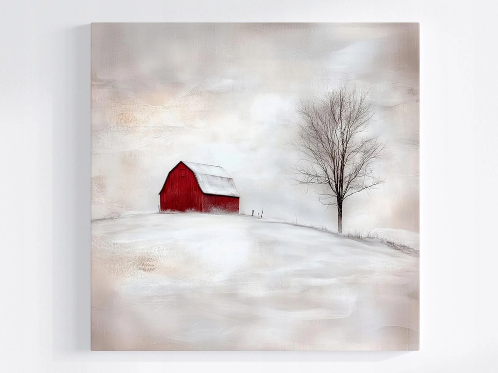 Poszter Kilátás Fa Piros Pajta Tél Üres 80x80