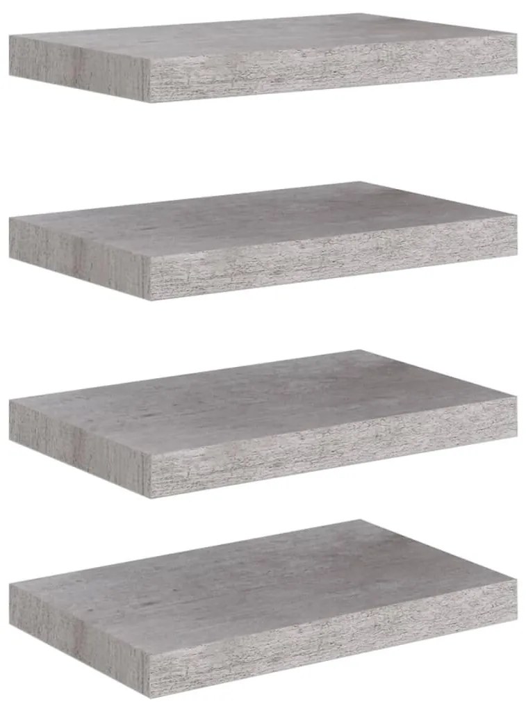 4 db betonszürke MDF lebegő fali polc 40 x 23 x 3,8 cm
