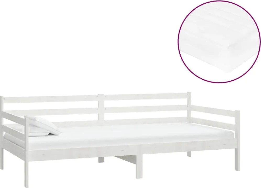 vidaXL fehér tömör fenyőfa dívány matraccal 90 x 200 cm