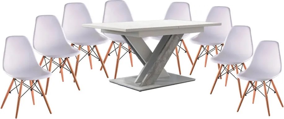 Maasix WTS Magasfényű Fehér-Szürke X 8 személyes étkezőszett Fehér Didier székekkel N