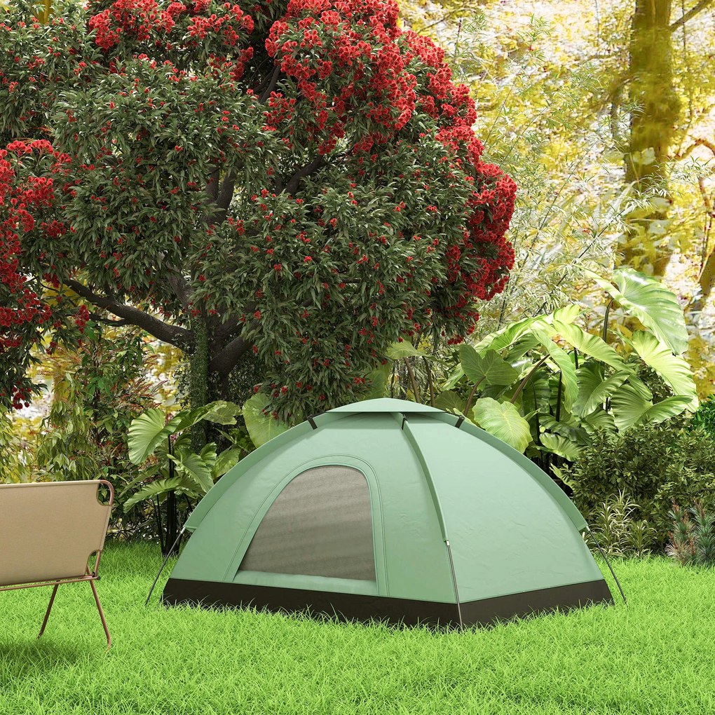 Outsunny 2-Fős Kempingtáborozó Sátor, Kamuflázs Dóm Sátor Könnyű Ventilált, Könnyen Összeszerelhető Cipzáras Ajtókkal, Tároló Zsebbel, Szállítótáskáva