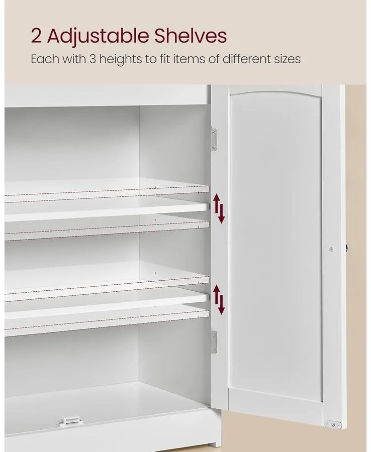 Fürdőszobai szekrény, tároló egység 2 ajtóval, 2 állítható polccal, fehér