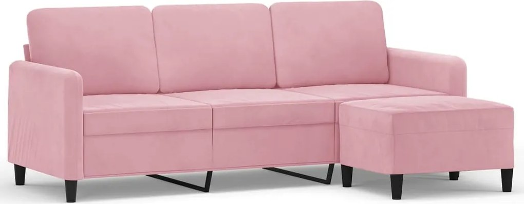 vidaXL 3 személyes rózsaszín bársonykanapé lábtartóval 180 cm